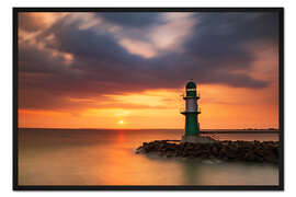 Gerahmter Kunstdruck Sonnenaufgang in Warnemünde