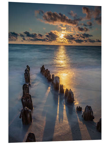 Hartschaumbild Buhne auf Sylt mit Sonnenuntergang