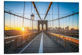 Magnettafel Brooklyn Bridge bei Sonnenaufgang vor der Skyline von Brooklyn