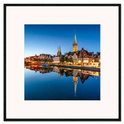 Framed art print Historic old town of Lübeck in the evening