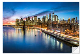 Muursticker Manhattan skyline at night, New York City, USA