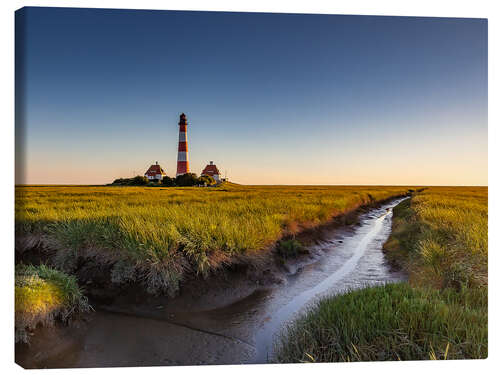 Leinwandbild Leuchtturm Westerhever im Abendlicht