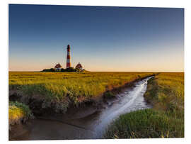 Print på skumplade Lighthouse Westerhever in the evening light