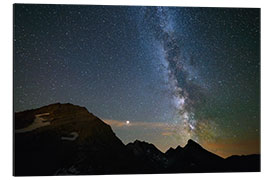 Aluminium print Night sky, Milky way galaxy stars over the Alps, Mars and Jupiter planet, snowcapped mountain