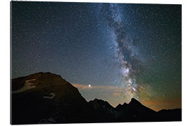 Gallery print Night sky, Milky way galaxy stars over the Alps, Mars and Jupiter planet, snowcapped mountain