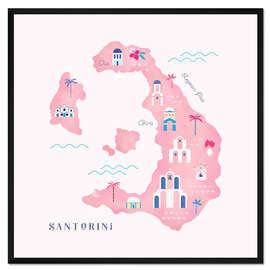 Gerahmter Kunstdruck Santorin Karte