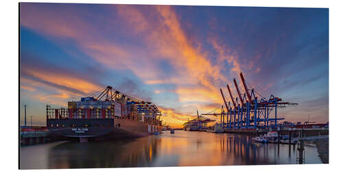 Aluminiumsbilde Sunset at the container terminal Hamburg Waltershof