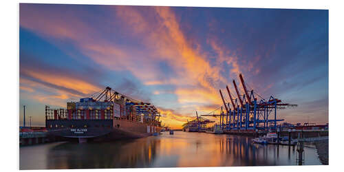 Foam board print Sunset at the container terminal Hamburg Waltershof