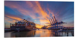 Quadro em plexi-alumínio Sunset at the container terminal Hamburg Waltershof