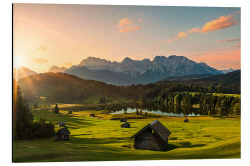 Aluminium print Sunrise in the Karwendel Mountain at Geroldsee