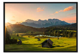 Gerahmter Kunstdruck Sonnenaufgang im Karwendel am Geroldsee