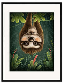 Gerahmter Kunstdruck Faultiermama mit Baby
