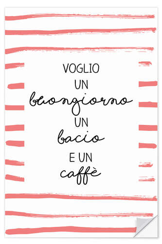 Wandsticker Guten Morgen, Kuss und Kaffee (Italienisch)