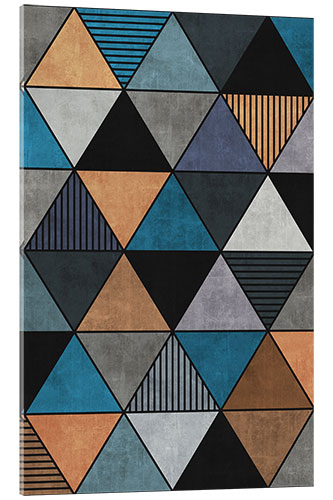 Acrylic print Colorful Concrete Triangles 2 Blue Grey Brown