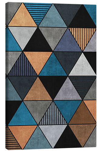 Quadro em tela Colorful Concrete Triangles 2 Blue Grey Brown