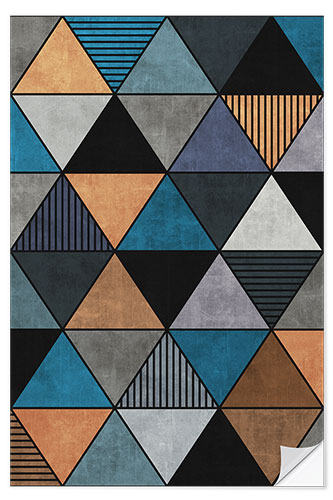 Selvklebende plakat Colorful Concrete Triangles 2 Blue Grey Brown