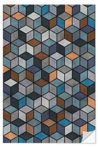 Naklejka na ścianę Colorful Concrete Cubes Blue Grey Brown