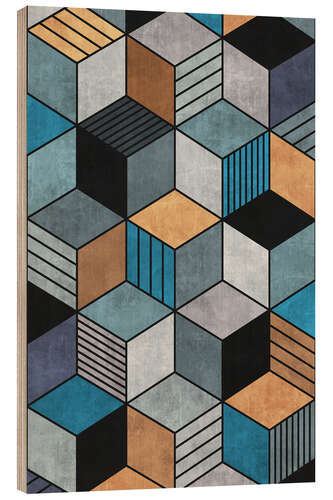 Holzbild Colorful Concrete Cubes 2 Blue Grey Brown