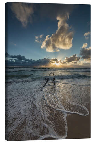 Canvas print Sunset with groyne on Sylt