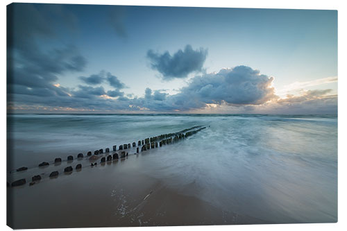 Canvas print Groyne in the evening on Sylt (long exposure)