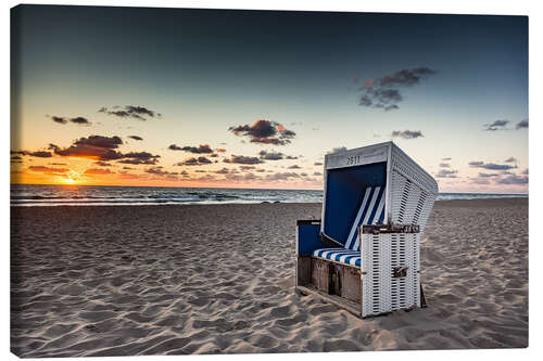 Leinwandbild Strandkorb auf Sylt bei Sonnenuntergang