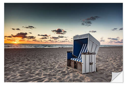 Sticker mural Chaise de plage sur Sylt au coucher du soleil