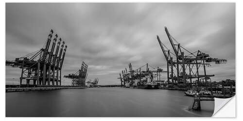 Selvklæbende plakat Containerhafen Hamburg Waltershof (long exposure)