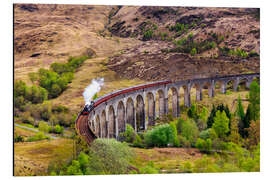 Aluminium print Glenfinnan viaduct with incoming train