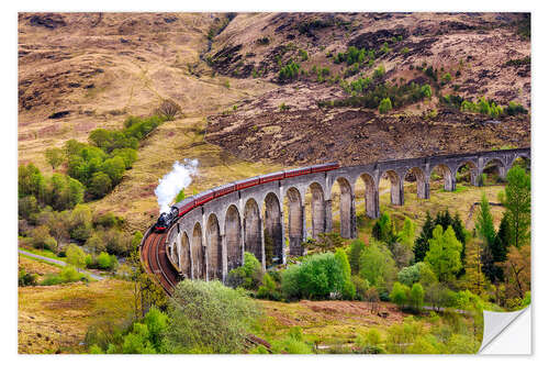 Selvklebende plakat Glenfinnan viaduct with incoming train