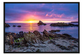 Gerahmter Kunstdruck Sonnenaufgang bei Cullen Bay in der Nähe von Portknockie