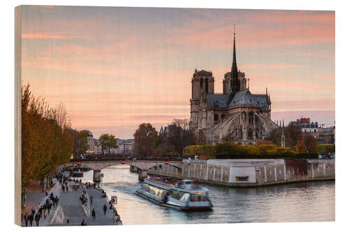 Holzbild Sonnenuntergang über Notre-Dame, Paris