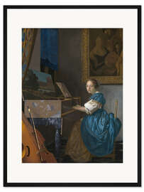 Gerahmter Kunstdruck Junge Frau sitzt an einem Cembalo