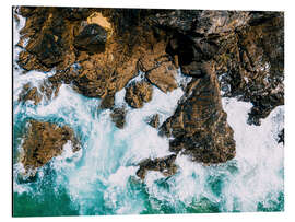 Tableau en aluminium Vagues océaniques s'écrasant sur les rochers