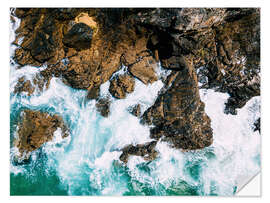 Selvklebende plakat Dramatic Ocean Waves Crushing On Rocky Landscape