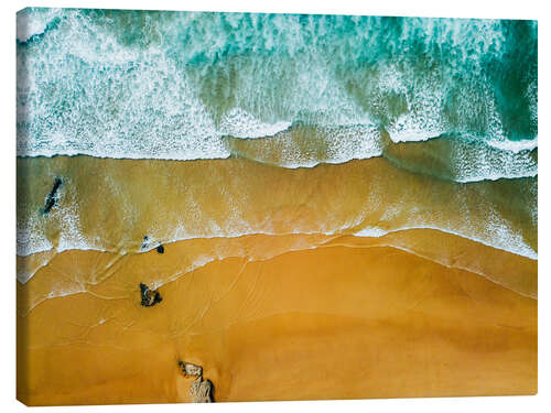 Canvas print Blue Ocean Waves And Beautiful Sandy Beach in Portugal