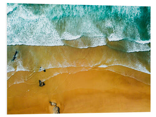 Foam board print Blue Ocean Waves And Beautiful Sandy Beach in Portugal