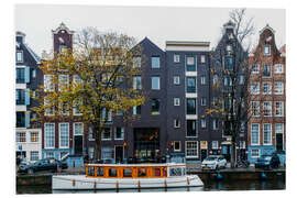 Print på skumplade Dutch Houses Architecture Along Amsterdam Water Canal