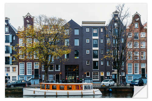 Selvklebende plakat Dutch Houses Architecture Along Amsterdam Water Canal