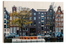 Cuadro de madera Dutch Houses Architecture Along Amsterdam Water Canal