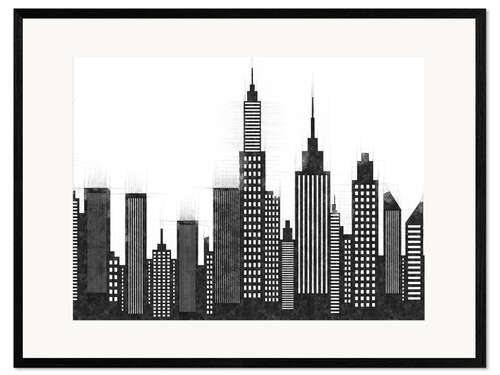 Innrammet kunsttrykk Black and White Sketch Of New York City Skyline