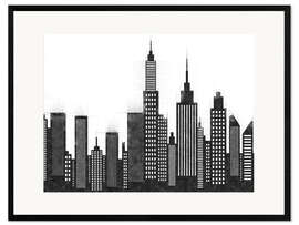 Innrammet kunsttrykk Black and White Sketch Of New York City Skyline