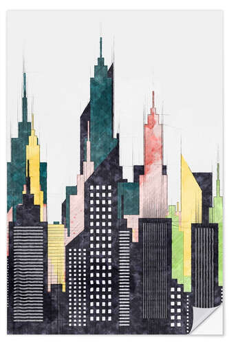 Selvklæbende plakat Colorful City Of New York City Sketch