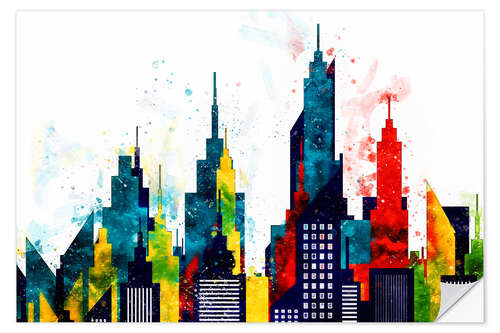 Sticker mural Gratte-ciels de New York City en aquarelle