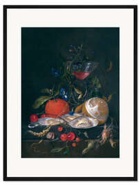 Gerahmter Kunstdruck Stillleben mit einem Glas und Austern