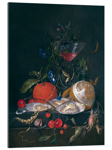 Gallery print still life with a glass and oysters