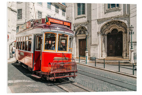 Quadro em PVC Red Tram Travelling In Lisbon City