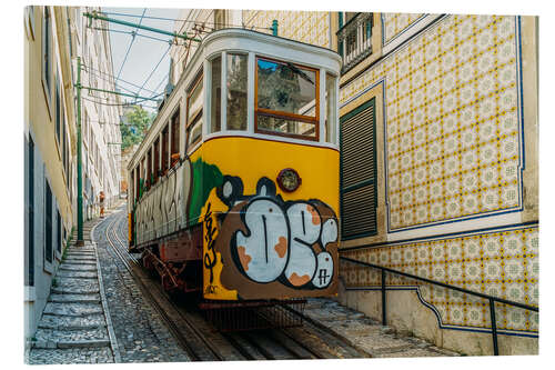 Acrylglasbild Vintage Straßenbahnfahrt in Lissabon-Stadt