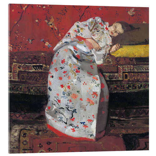 Tableau en verre acrylique Jeune femme dans un kimono blanc