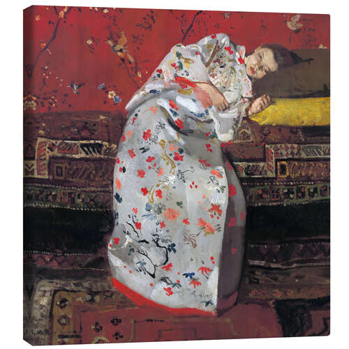 Tableau sur toile Jeune femme dans un kimono blanc