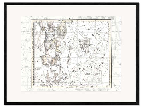 Innrammet kunsttrykk Constellations of Eridanus, Orion, Lepus, Plate 24